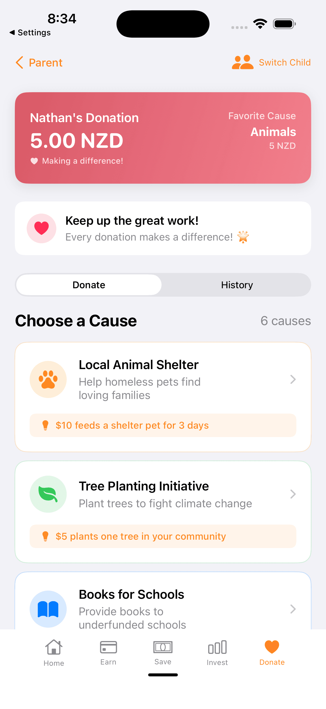 Pockiti donation interface